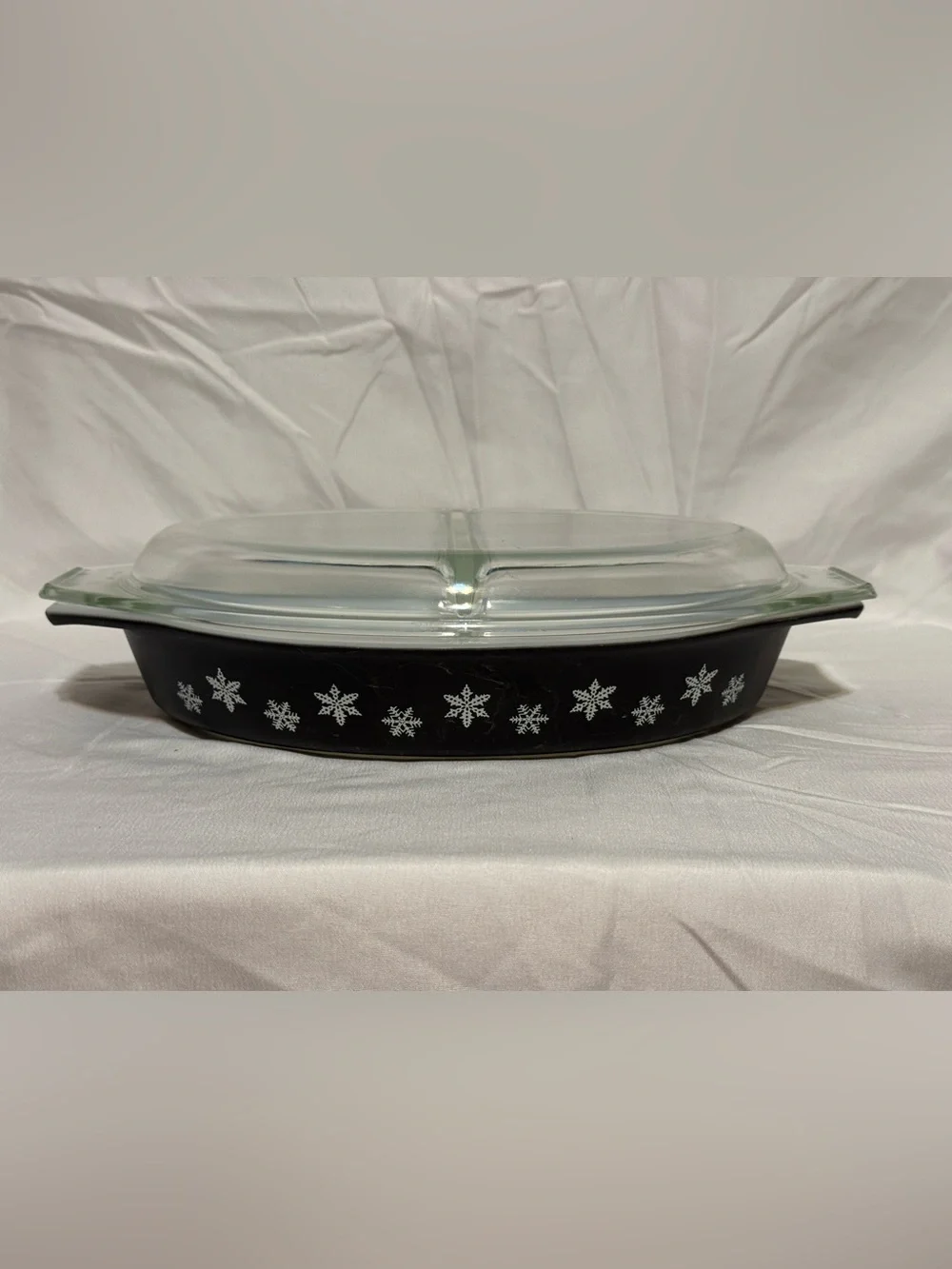Pyrex Black Snowflake Divided Casserole